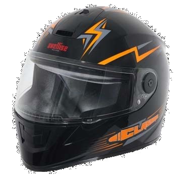 Axellise Thunderbolt Orange Black helmet, front three-quarter view