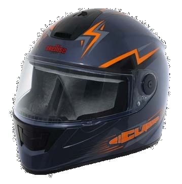 Axellise Thunderbolt Orange Blue helmet, front three-quarter view